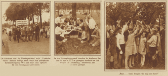 873139 Collage van 3 foto's betreffende de jaarlijkse 'kersensmulpartij' voor zo'n 500 kinderen van de Zondagsschool ...